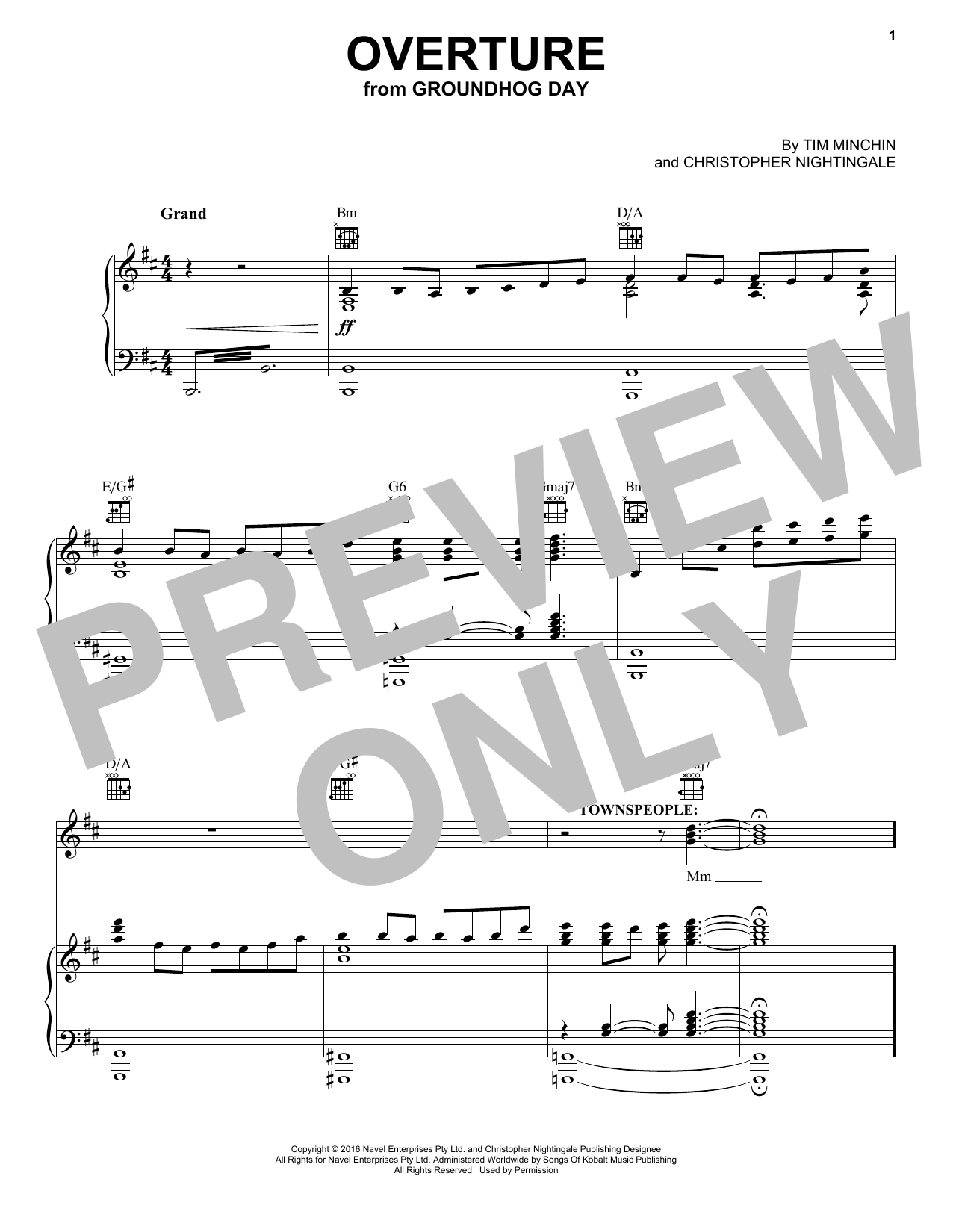 Tim Minchin and Christopher Nightingale Overture (from Groundhog Day The Musical) sheet music notes and chords arranged for Piano, Vocal & Guitar Chords (Right-Hand Melody)
