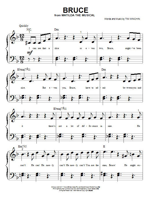 Tim Minchin Bruce (from 'Matilda The Musical') sheet music notes and chords arranged for Big Note Piano