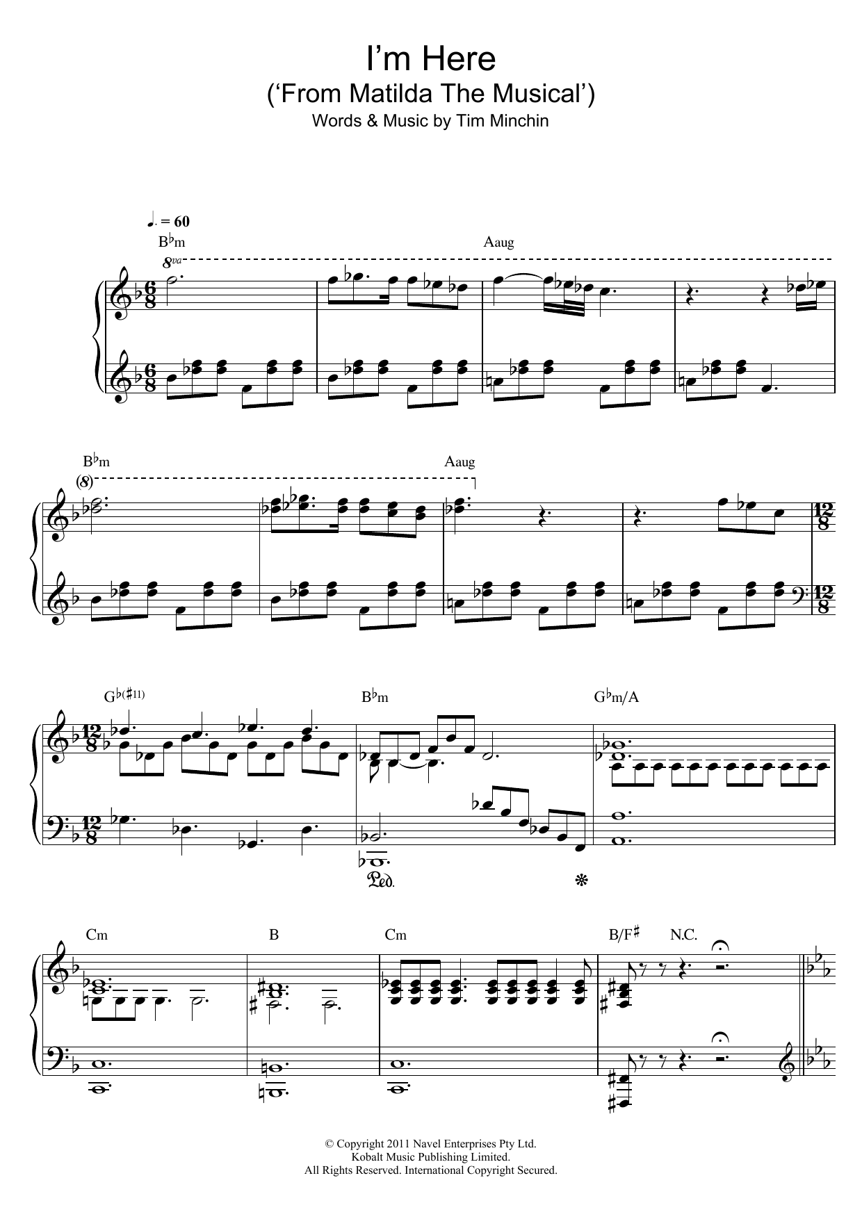 Tim Minchin I'm Here (From 'Matilda The Musical') sheet music notes and chords arranged for Piano & Vocal