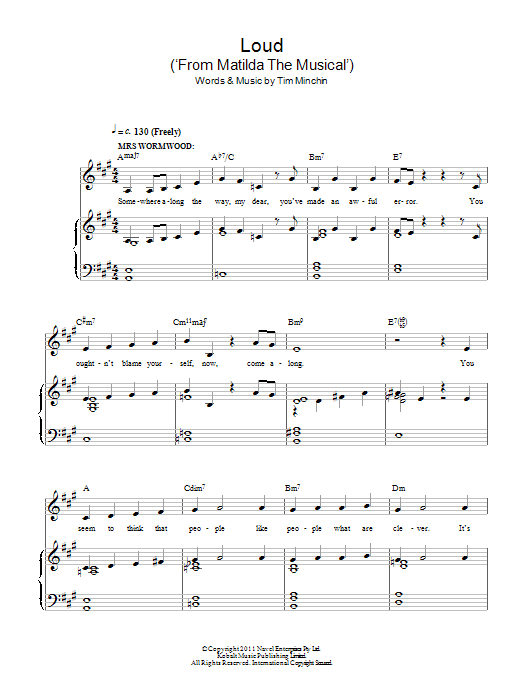Tim Minchin Loud ('From Matilda The Musical') sheet music notes and chords arranged for Piano & Vocal