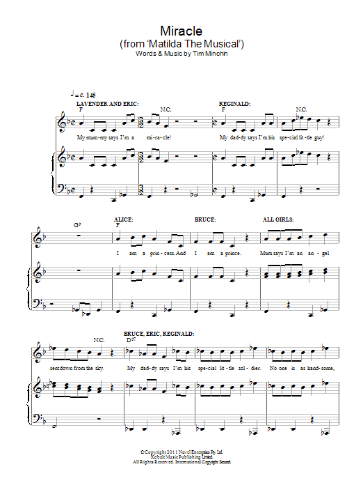 Tim Minchin Miracle (from 'Matilda The Musical') sheet music notes and chords arranged for Piano & Vocal