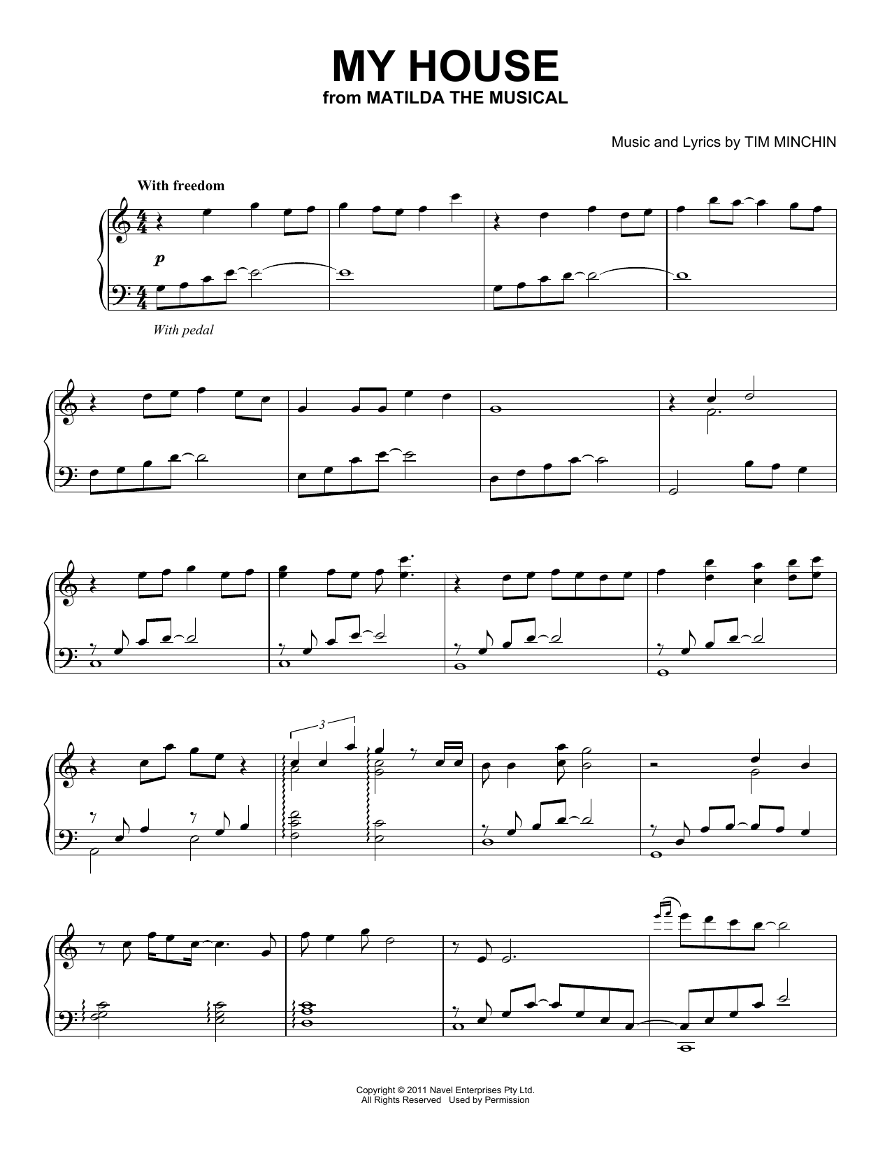 Tim Minchin My House (from Matilda: The Musical) (Peaceful Piano Solo) sheet music notes and chords arranged for Piano Solo