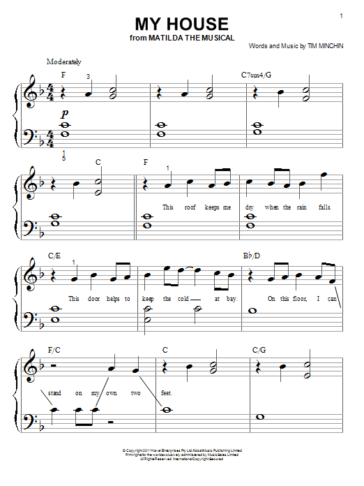 Tim Minchin My House (from 'Matilda The Musical') sheet music notes and chords arranged for Big Note Piano