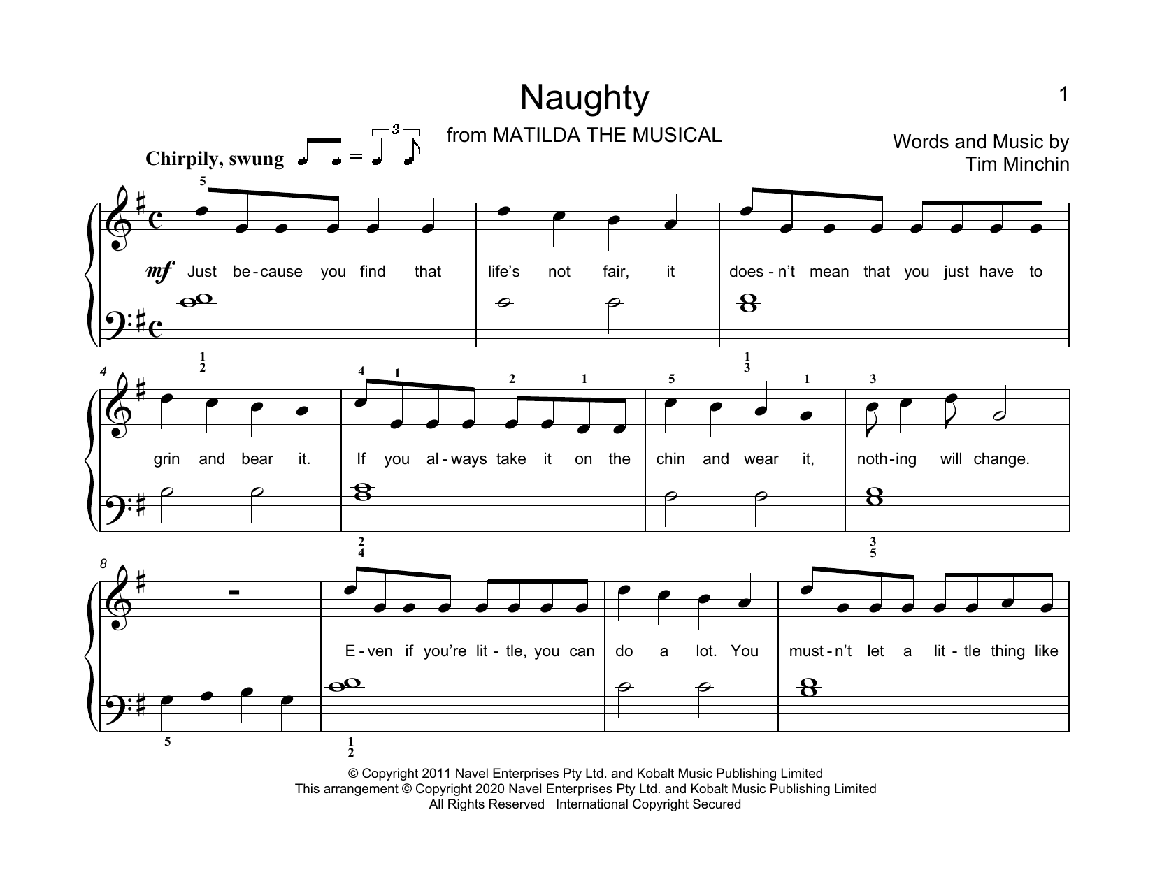 Tim Minchin Naughty (from Matilda The Musical) (arr. Christopher Hussey) sheet music notes and chords arranged for Educational Piano