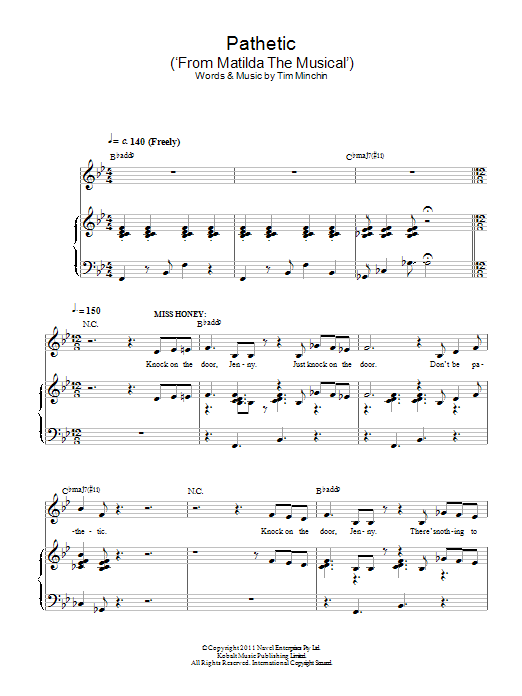 Tim Minchin Pathetic (from Matilda the Musical) sheet music notes and chords arranged for Piano & Vocal