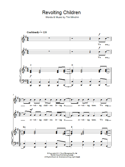 Tim Minchin Revolting Children ('From Matilda The Musical') sheet music notes and chords arranged for Choir