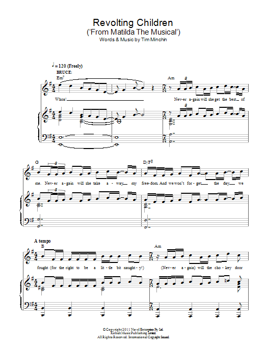 Tim Minchin Revolting Children (From 'Matilda The Musical') sheet music notes and chords arranged for Big Note Piano