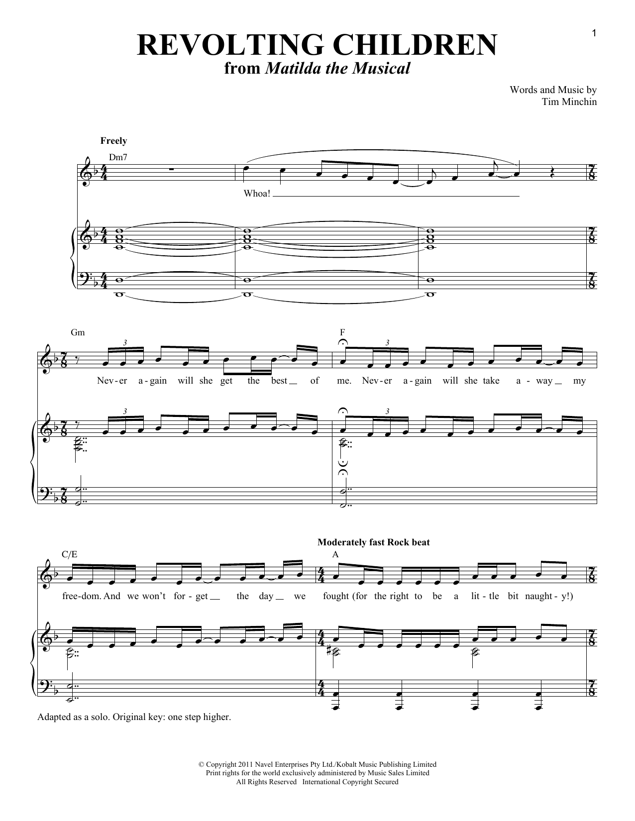 Tim Minchin Revolting Children sheet music notes and chords arranged for Piano & Vocal