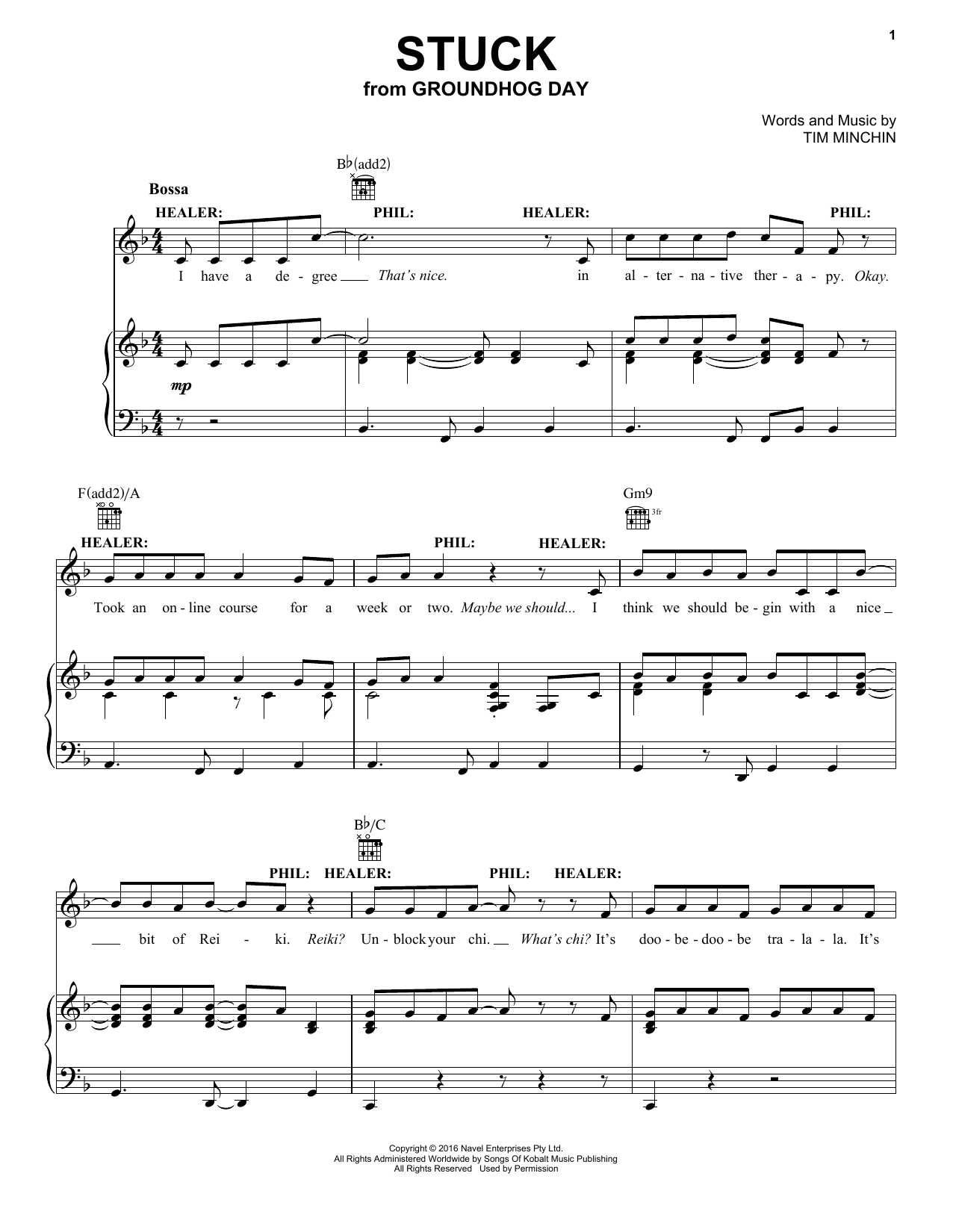 Tim Minchin Stuck (from Groundhog Day The Musical) sheet music notes and chords arranged for Piano, Vocal & Guitar Chords (Right-Hand Melody)
