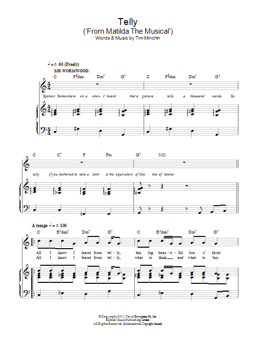 Tim Minchin Telly ('From Matilda The Musical') sheet music notes and chords arranged for Piano & Vocal