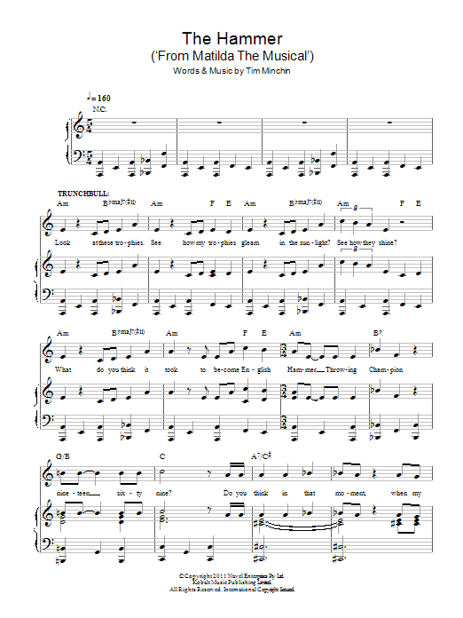 Tim Minchin The Hammer ('From Matilda The Musical') sheet music notes and chords arranged for Piano & Vocal