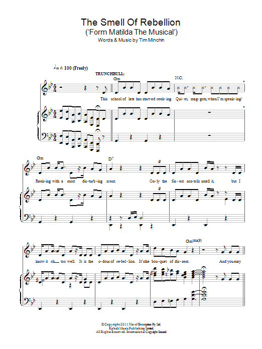 Tim Minchin The Smell Of Rebellion (From 'Matilda The Musical') sheet music notes and chords arranged for Easy Piano