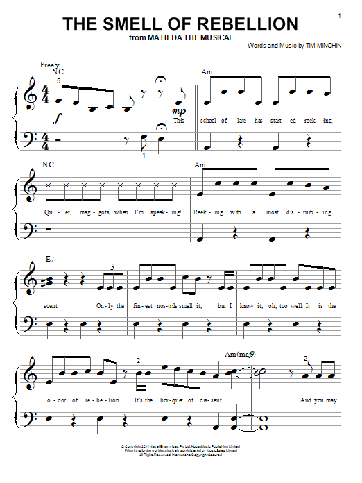 Tim Minchin The Smell Of Rebellion (from 'Matilda The Musical') sheet music notes and chords arranged for Big Note Piano