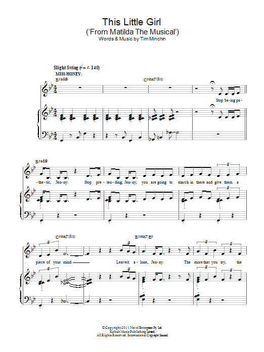 Tim Minchin This Little Girl ('From Matilda The Musical') sheet music notes and chords arranged for Piano & Vocal