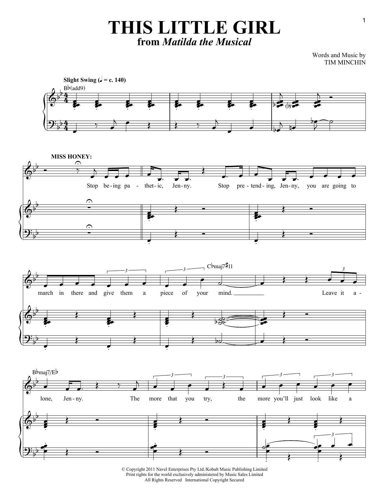 Tim Minchin This Little Girl sheet music notes and chords arranged for Piano & Vocal