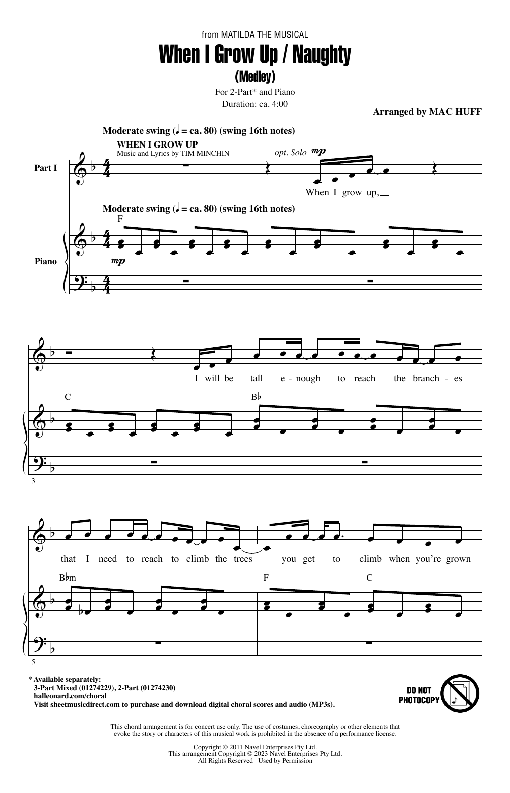 Tim Minchin When I Grow Up / Naughty (Medley) (arr. Mac Huff) sheet music notes and chords arranged for 2-Part Choir