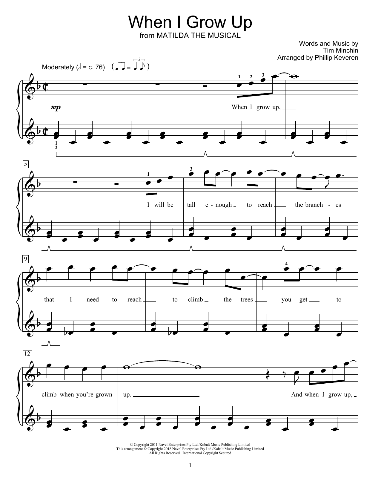 Tim Minchin When I Grow Up (from Matilda The Musical) (arr. Phillip Keveren) sheet music notes and chords arranged for Educational Piano