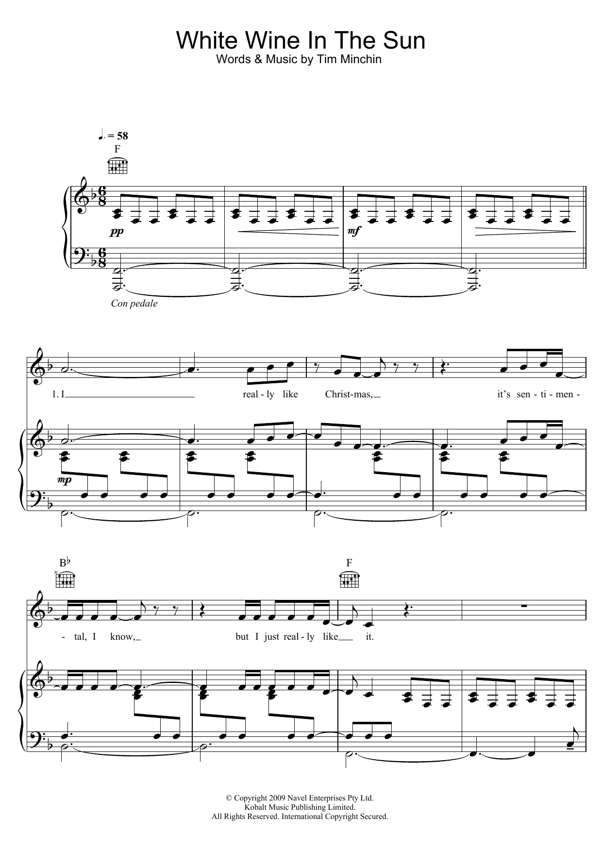 Tim Minchin White Wine In The Sun sheet music notes and chords arranged for Piano, Vocal & Guitar Chords