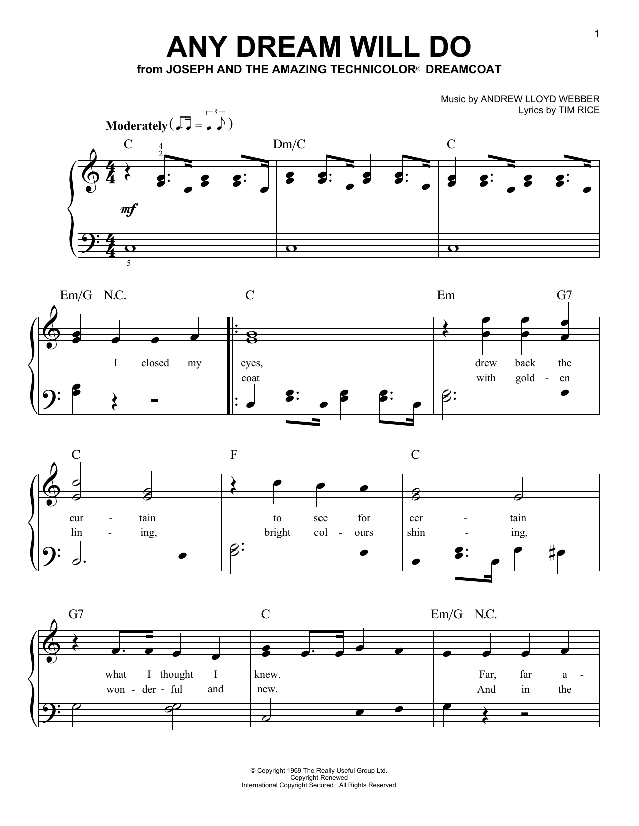 Tim Rice Any Dream Will Do sheet music notes and chords arranged for Easy Piano
