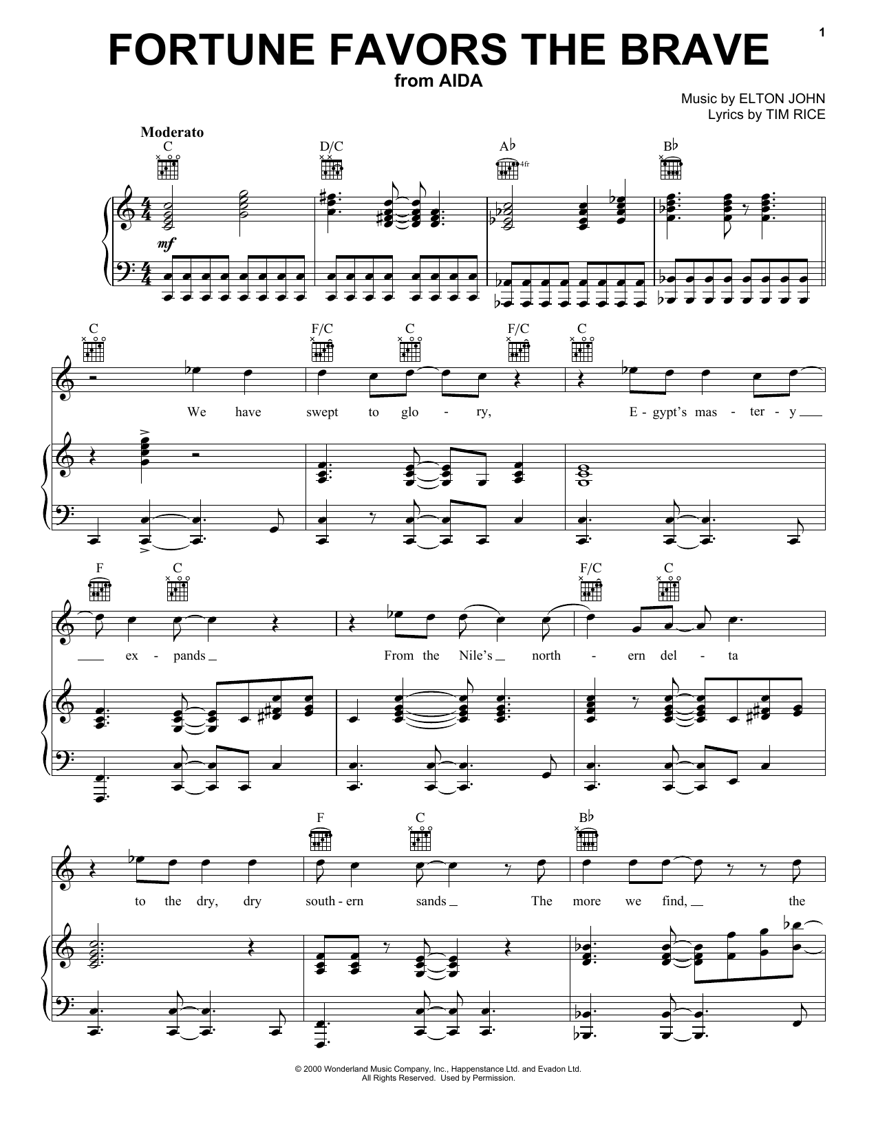 Tim Rice Fortune Favors The Brave sheet music notes and chords arranged for Vocal Pro + Piano/Guitar