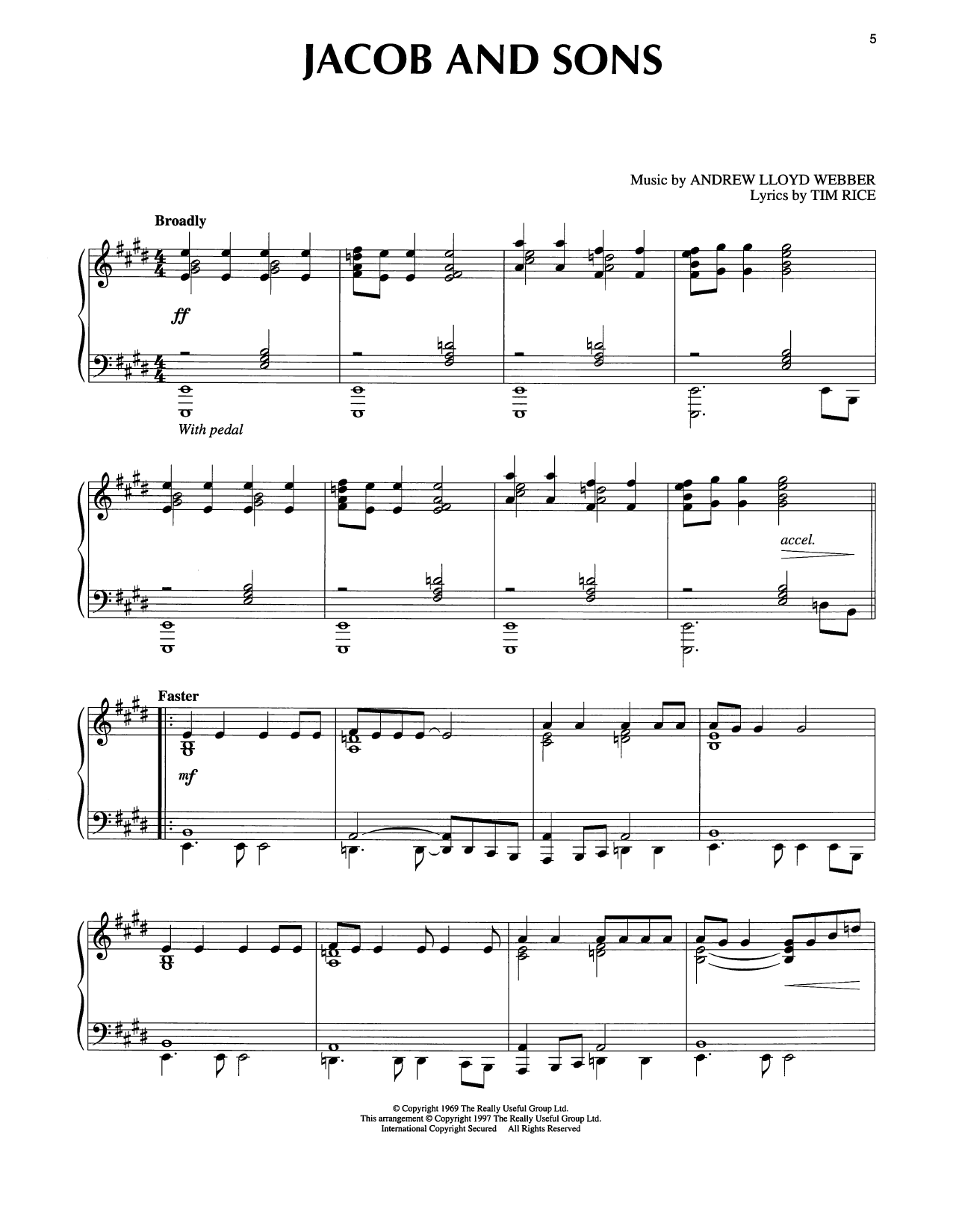 Tim Rice Jacob And Sons (from Joseph And The Amazing Technicolor Dreamcoat) sheet music notes and chords arranged for Piano Solo