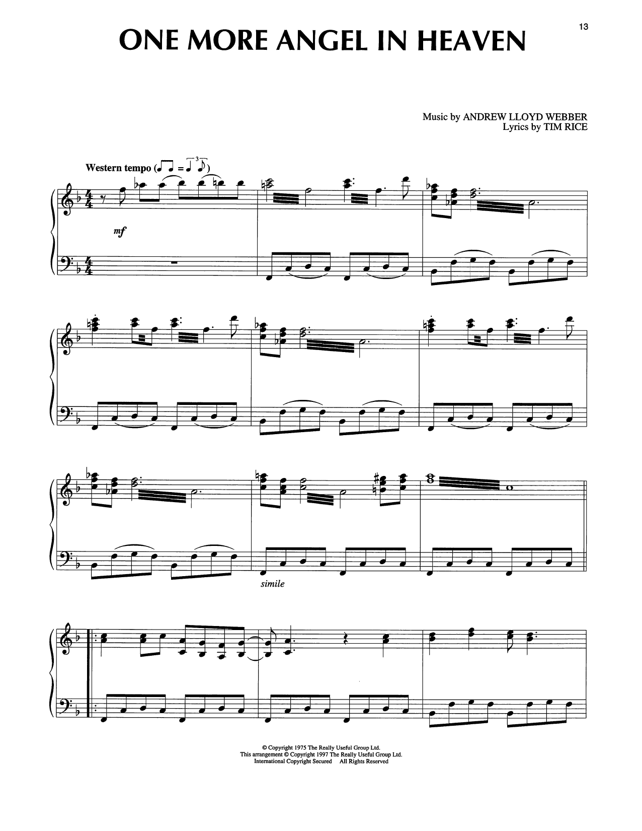 Tim Rice One More Angel In Heaven (from Joseph And The Amazing Technicolor Dreamcoat) sheet music notes and chords arranged for Piano Solo