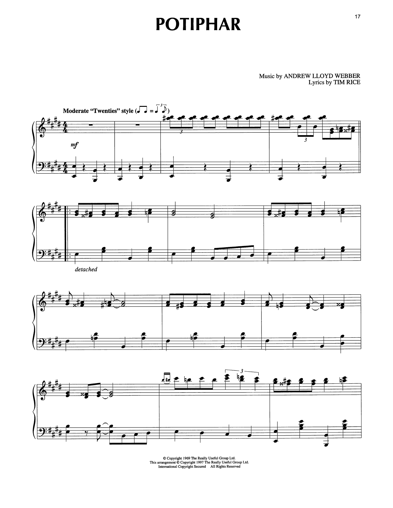 Tim Rice Potiphar (from Joseph And The Amazing Technicolor Dreamcoat) sheet music notes and chords arranged for Piano Solo