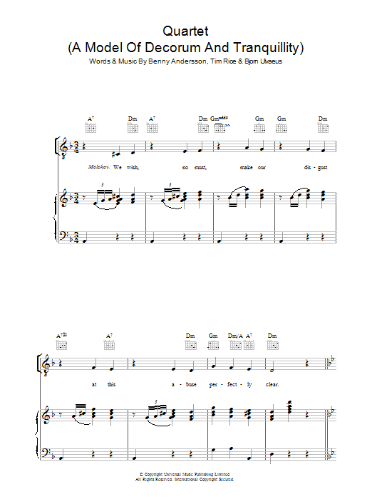 Tim Rice Quartet (A Model Of Decorum And Tranquillity) sheet music notes and chords arranged for Piano, Vocal & Guitar Chords