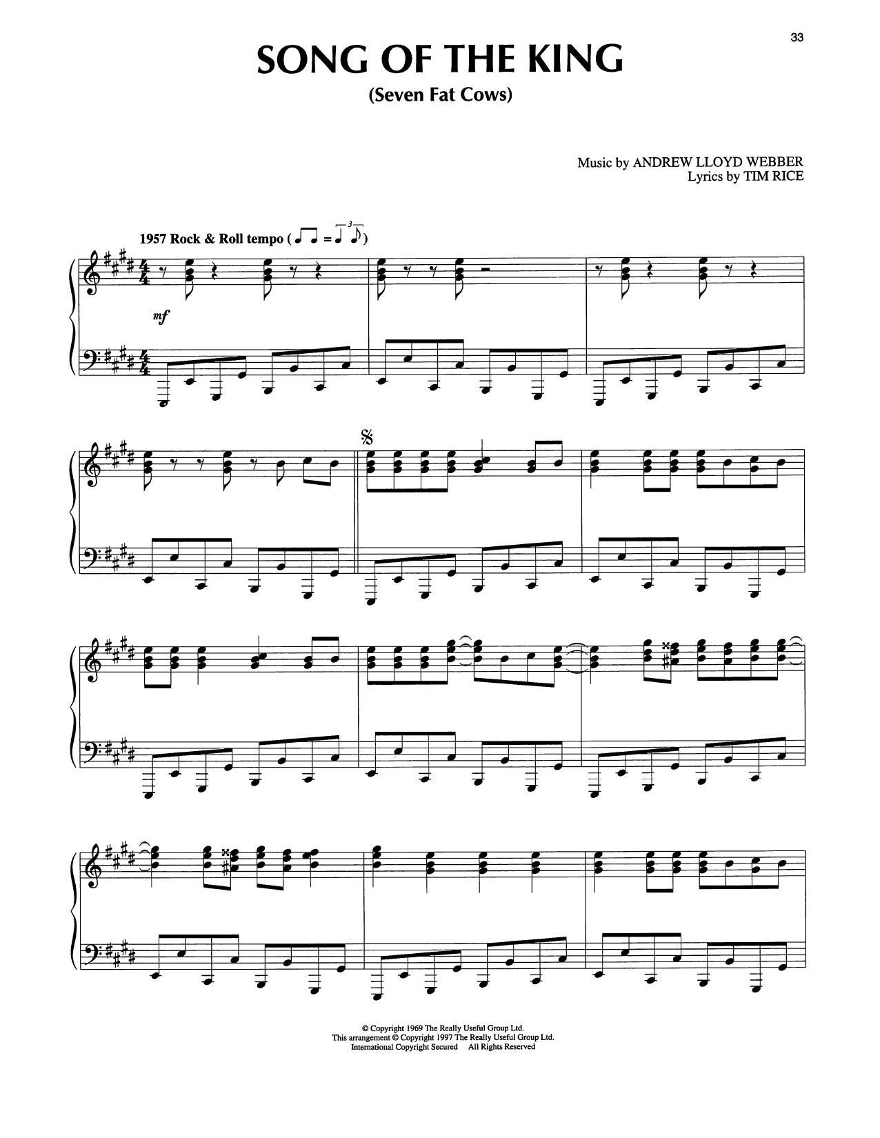 Tim Rice Song Of The King (from Joseph And The Amazing Technicolor Dreamcoat) sheet music notes and chords arranged for Piano Solo
