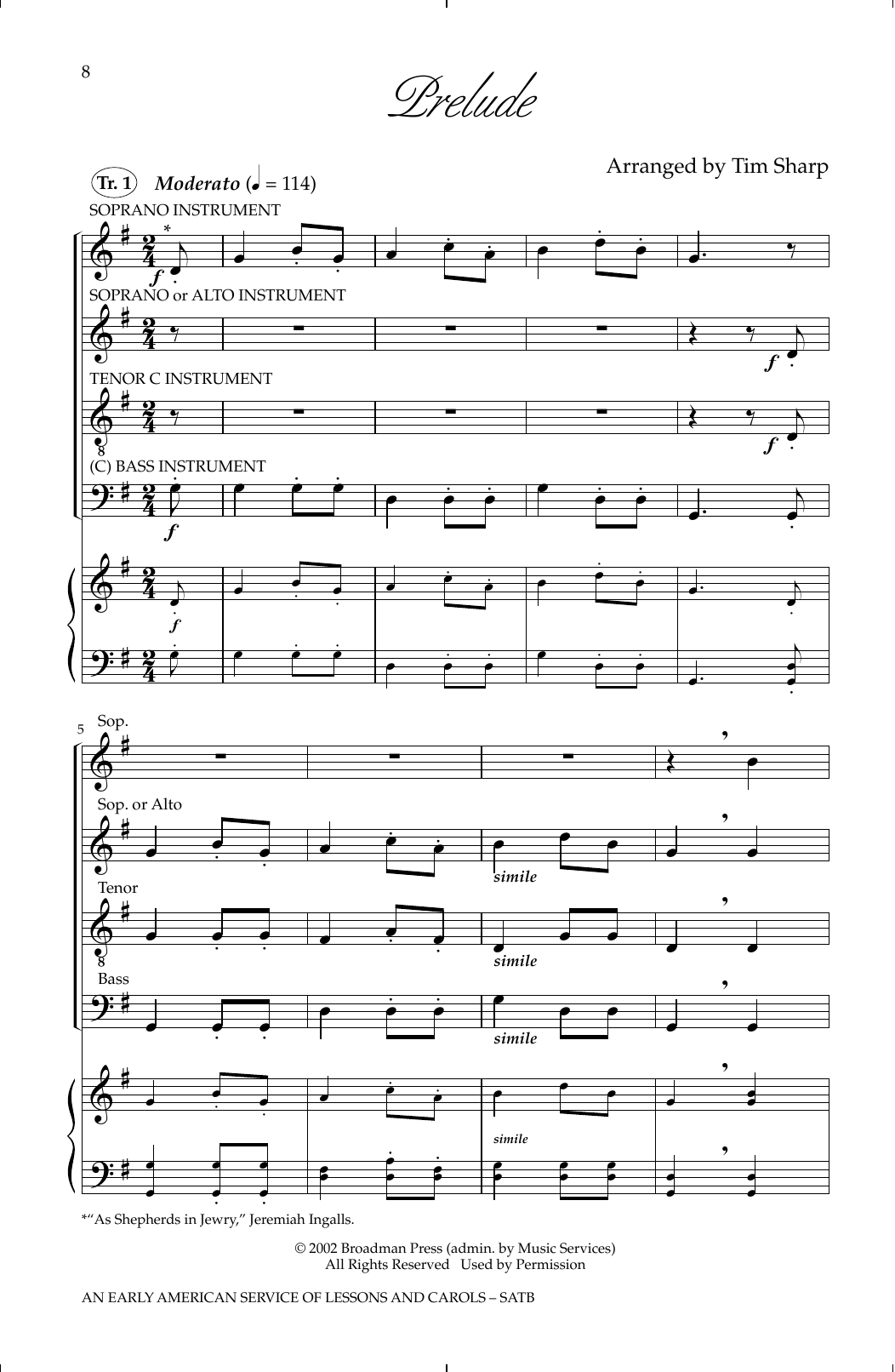 Tim Sharp An Early American Service Of Lessons and Carols sheet music notes and chords arranged for SATB Choir