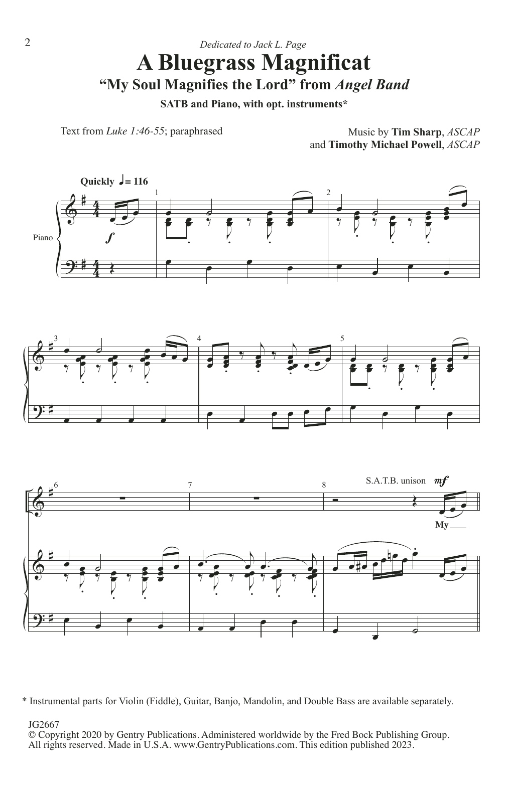 Tim Sharp and Timothy Michael Powell A Bluegrass Magnificat sheet music notes and chords arranged for SATB Choir