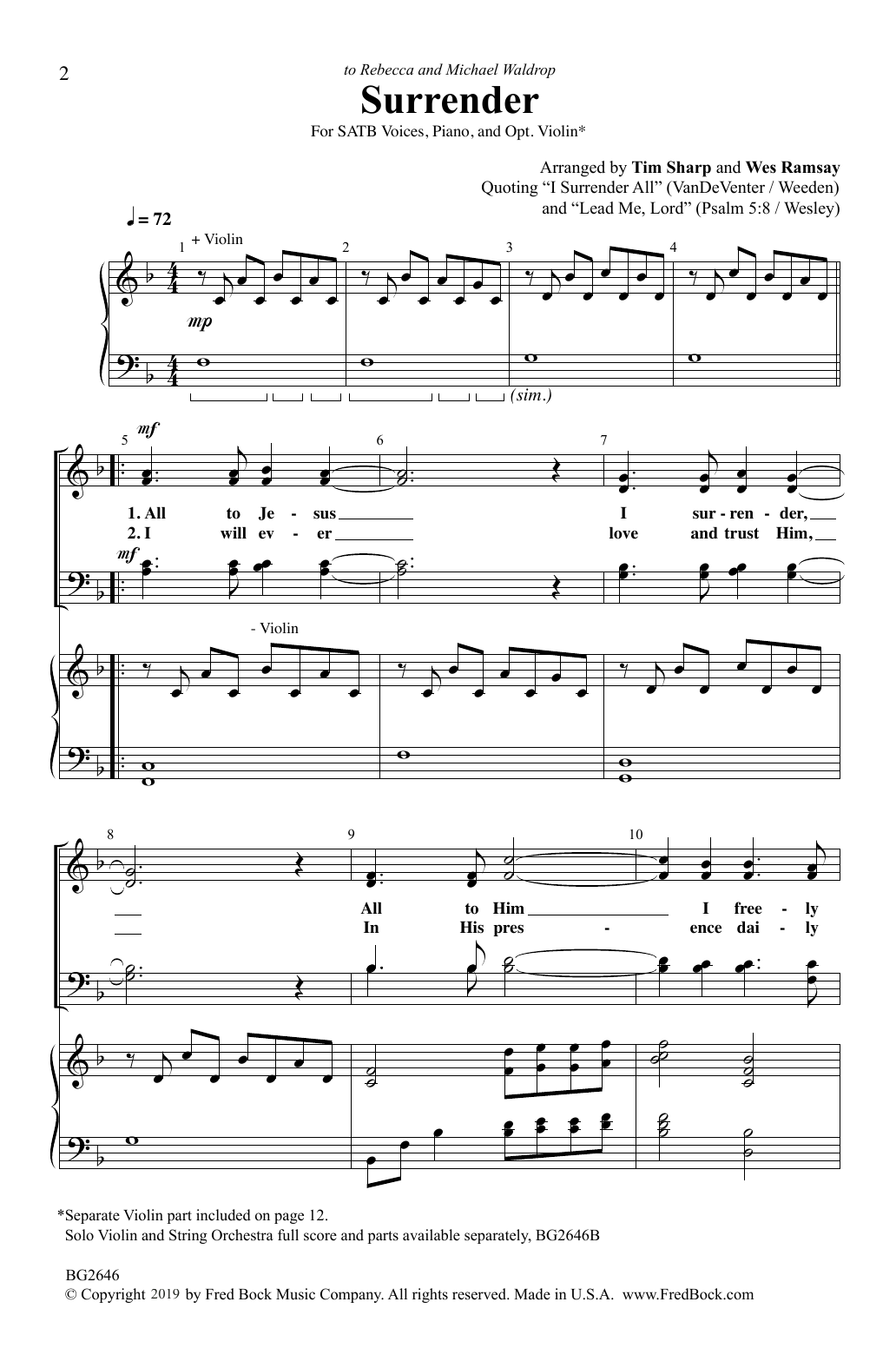 Tim Sharp and Wes Ramsay Surrender sheet music notes and chords arranged for SATB Choir