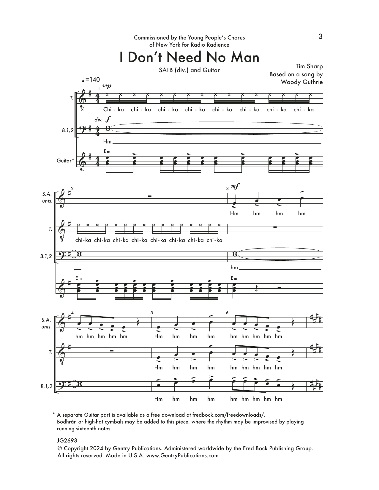 Tim Sharp I Don't Need No Man sheet music notes and chords arranged for Choir