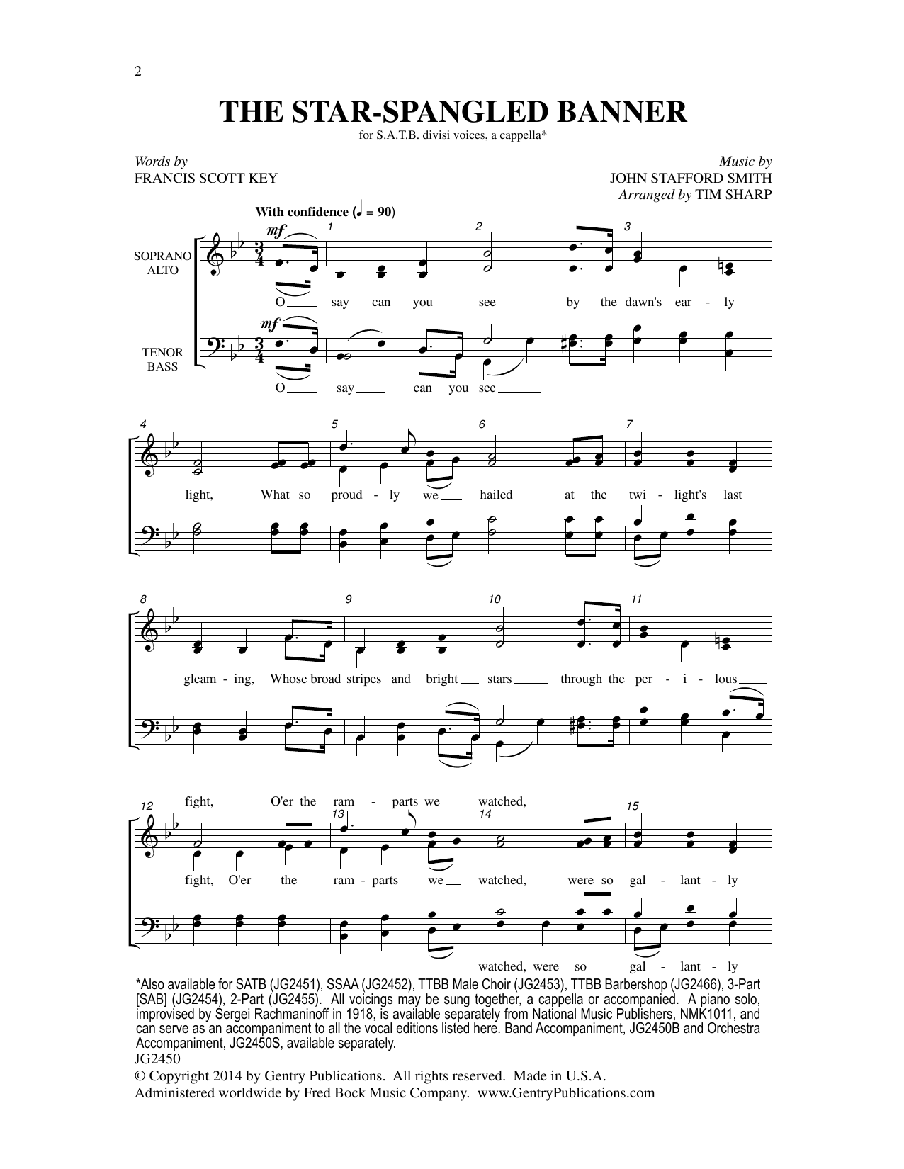 Tim Sharp The Star-Spangled Banner sheet music notes and chords arranged for SSAA Choir
