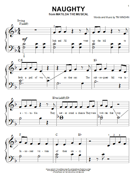 Tim Minchin Naughty (From 'Matilda The Musical') sheet music notes and chords arranged for Big Note Piano