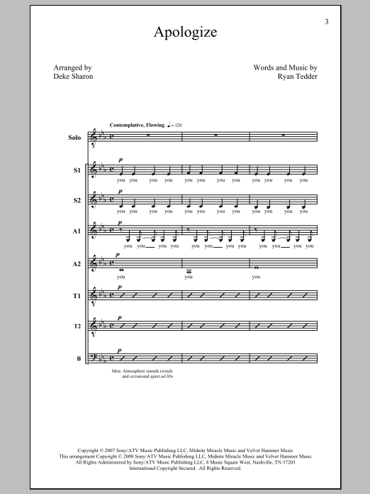 Timbaland Apologize (feat. OneRepublic) (arr. Deke Sharon) sheet music notes and chords arranged for SATB Choir