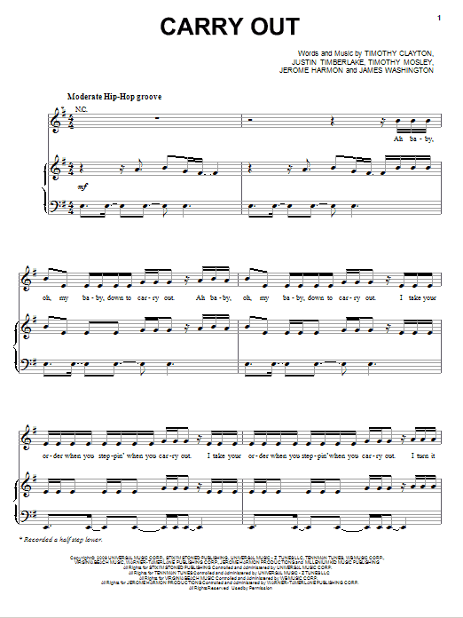 Timbaland featuring Justin Timberlake Carry Out sheet music notes and chords arranged for Piano, Vocal & Guitar Chords (Right-Hand Melody)