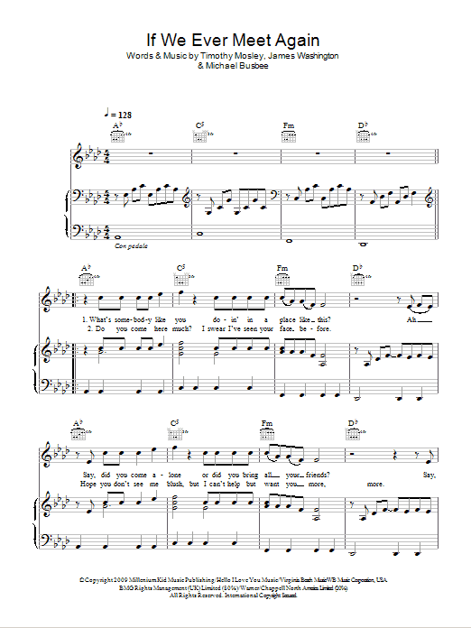 Timbaland featuring Katy Perry If We Ever Meet Again sheet music notes and chords arranged for Piano, Vocal & Guitar Chords