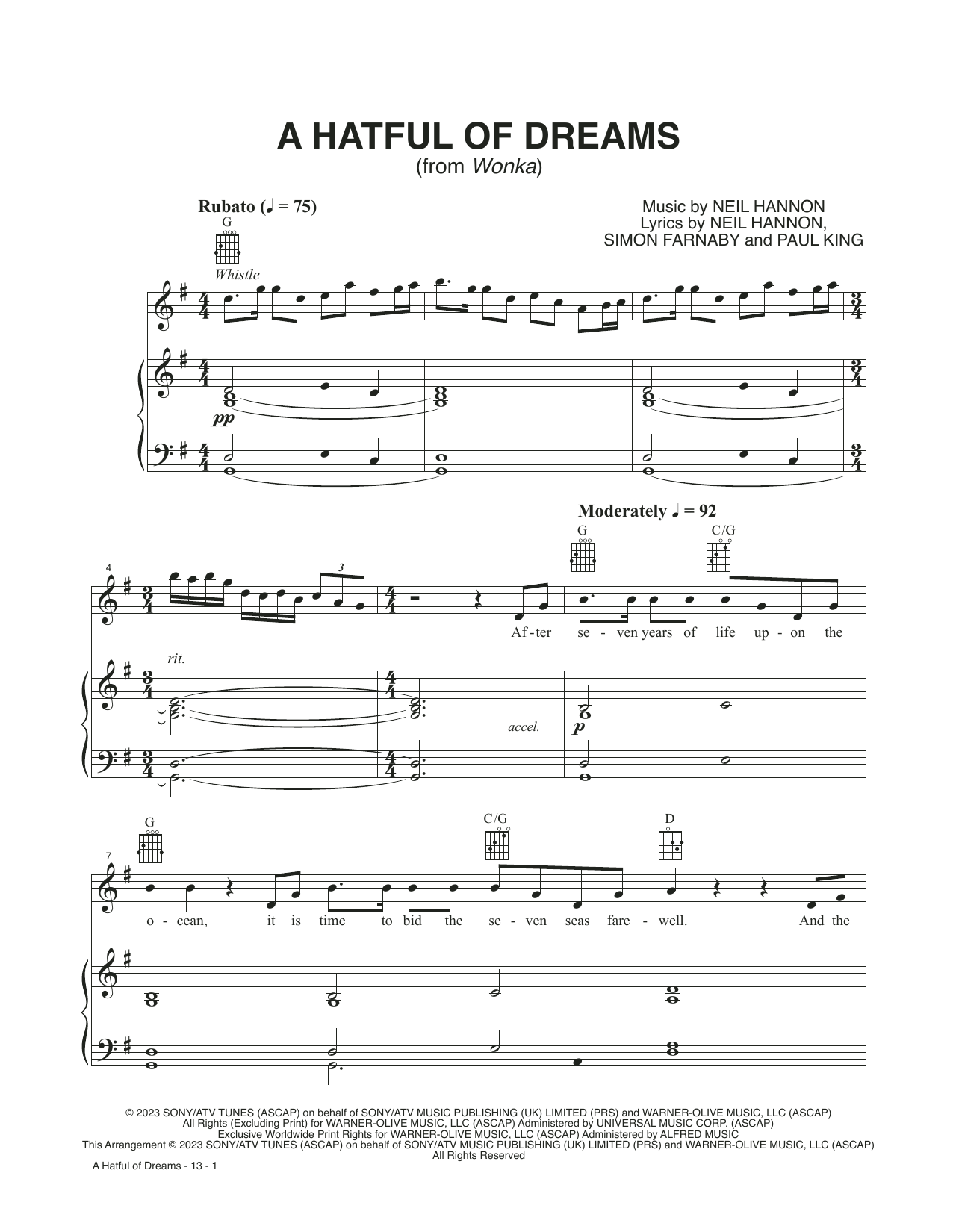 Timothée Chalamet A Hatful Of Dreams (from Wonka) sheet music notes and chords arranged for Piano, Vocal & Guitar Chords (Right-Hand Melody)