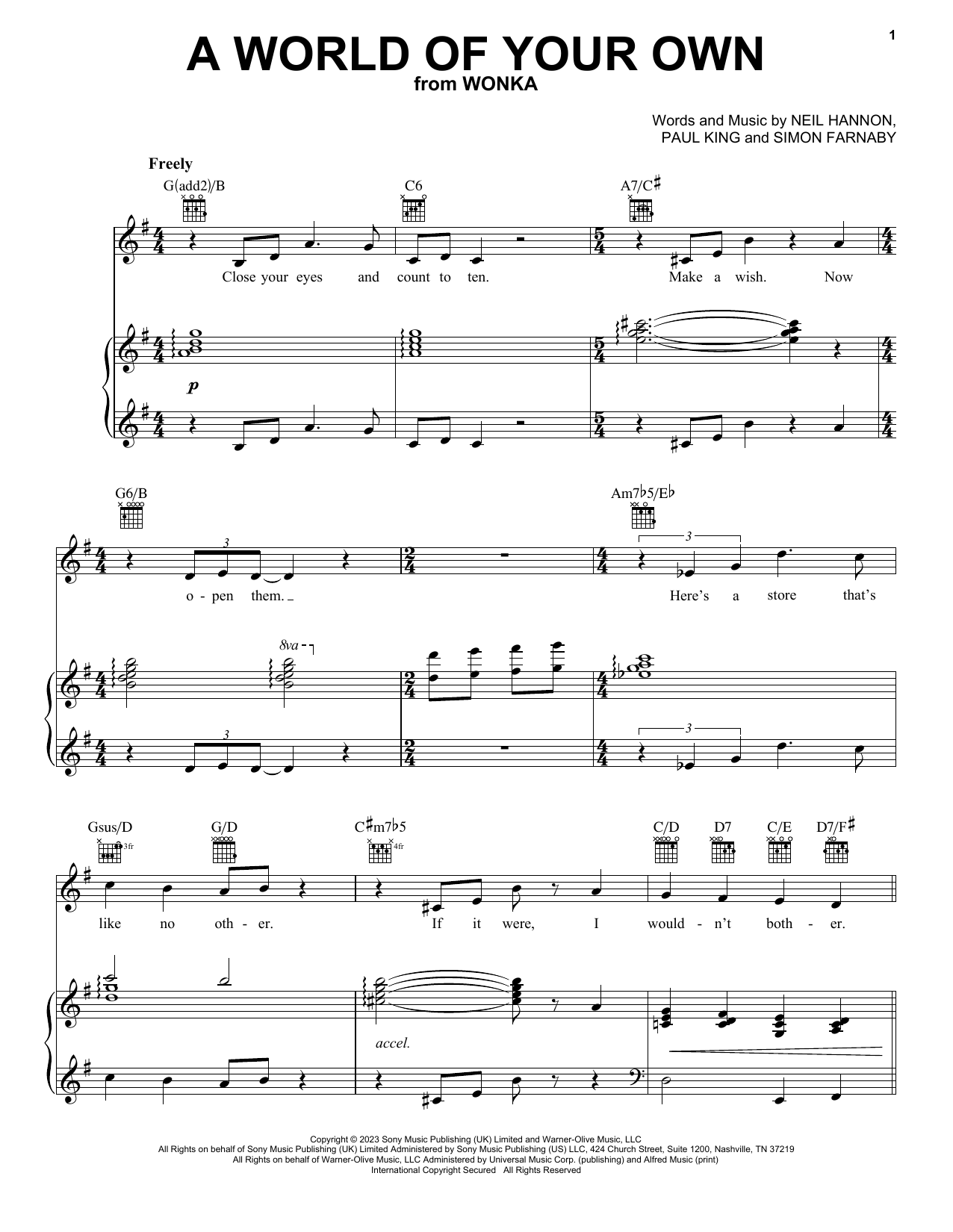 Timothée Chalamet A World Of Your Own (from Wonka) sheet music notes and chords arranged for Piano, Vocal & Guitar Chords (Right-Hand Melody)