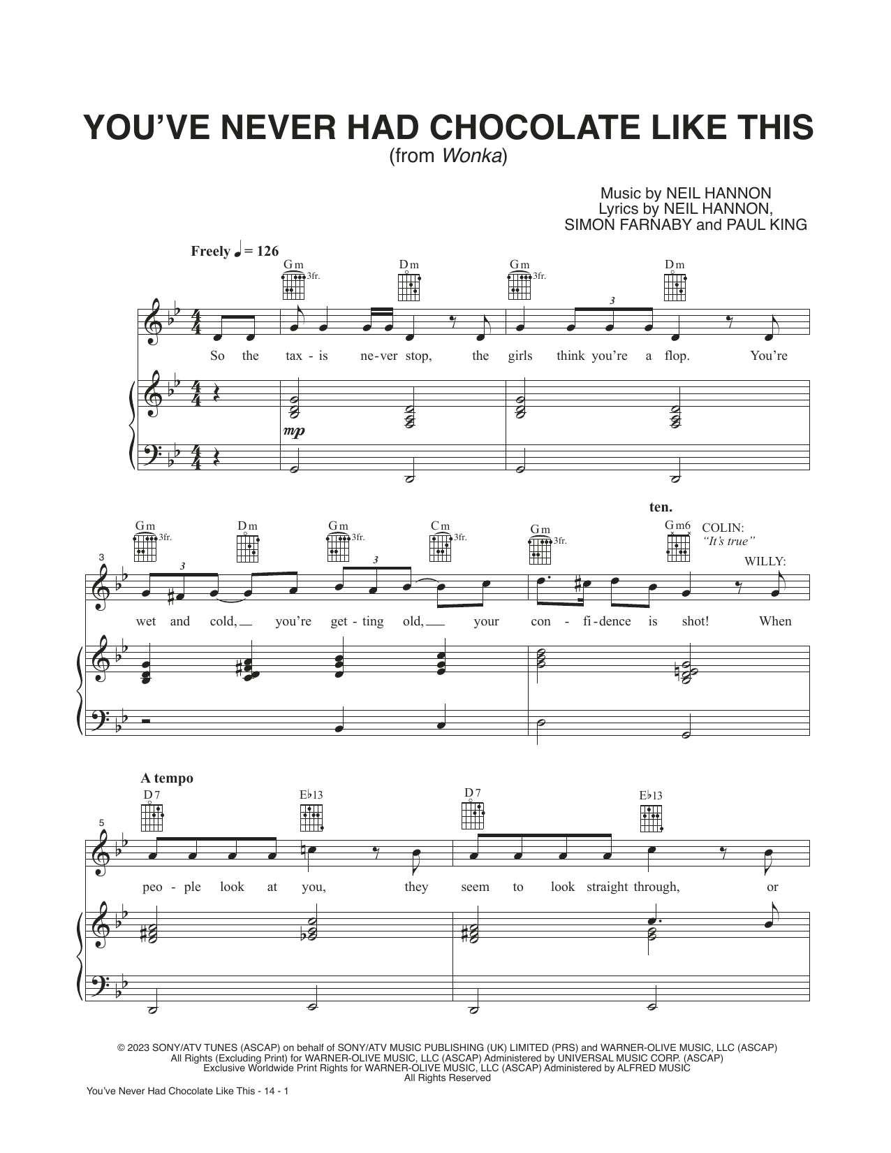 Timothée Chalamet You've Never Had Chocolate Like This (from Wonka) sheet music notes and chords arranged for Piano, Vocal & Guitar Chords (Right-Hand Melody)