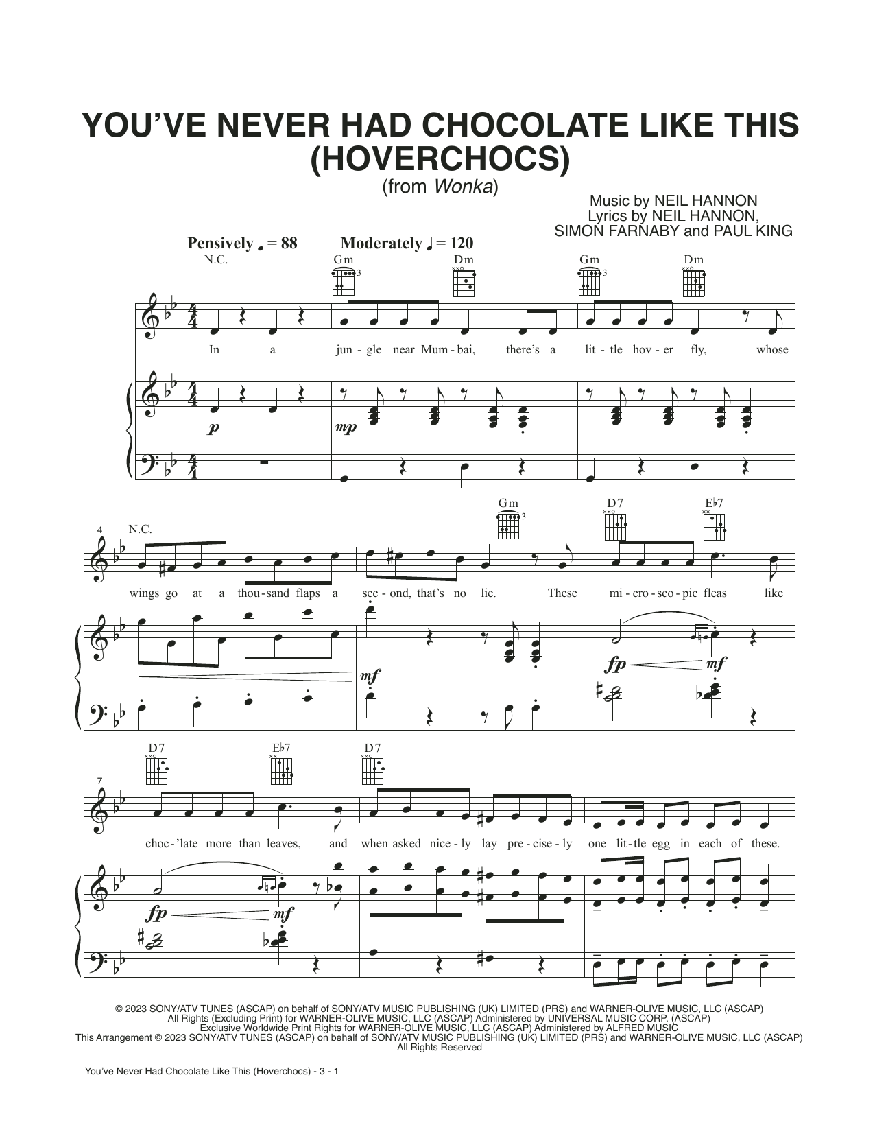 Timothée Chalamet You've Never Had Chocolate Like This (Hoverchocs) (from Wonka) sheet music notes and chords arranged for Piano, Vocal & Guitar Chords (Right-Hand Melody)