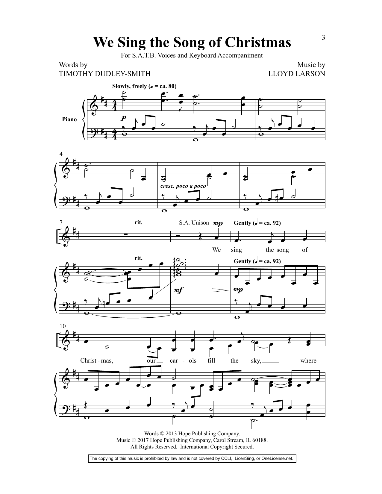 Timothy Dudley-Smith We Sing The Song Of Christmas (arr. Lloyd Larson) sheet music notes and chords arranged for SATB Choir