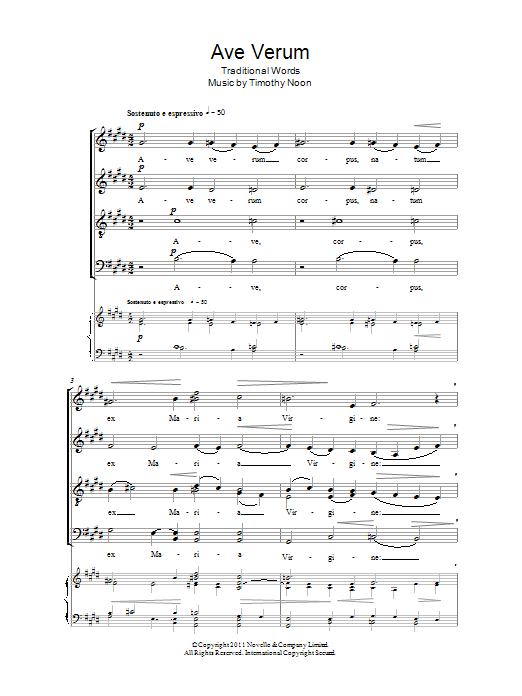 Timothy Noon Ave Verum sheet music notes and chords arranged for SATB Choir