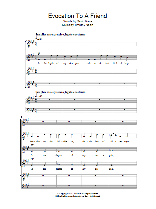 Timothy Noon Evocation To A Friend sheet music notes and chords arranged for SSA Choir