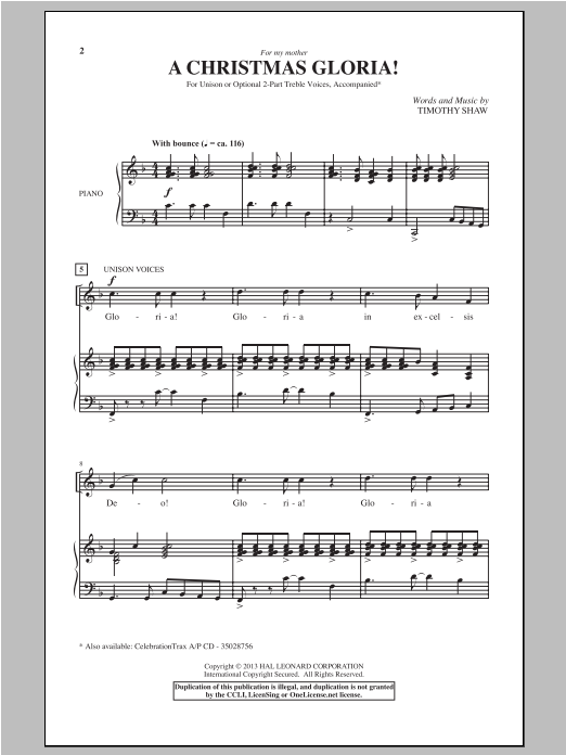 Timothy Shaw A Christmas Gloria! sheet music notes and chords arranged for 2-Part Choir