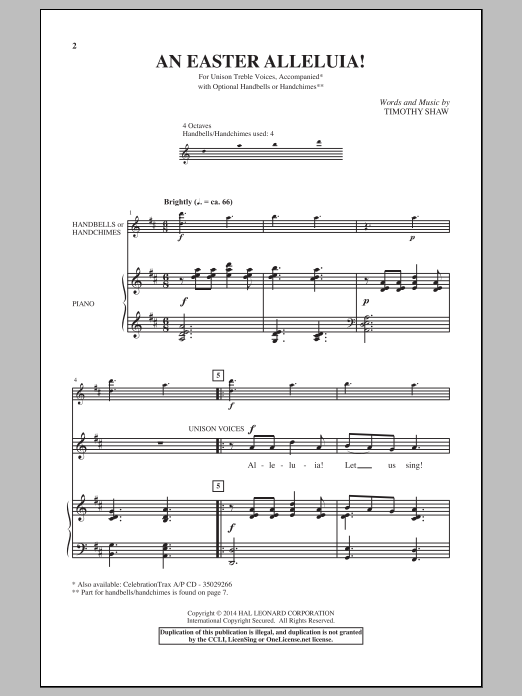 Timothy Shaw An Easter Alleluia sheet music notes and chords arranged for Unison Choir
