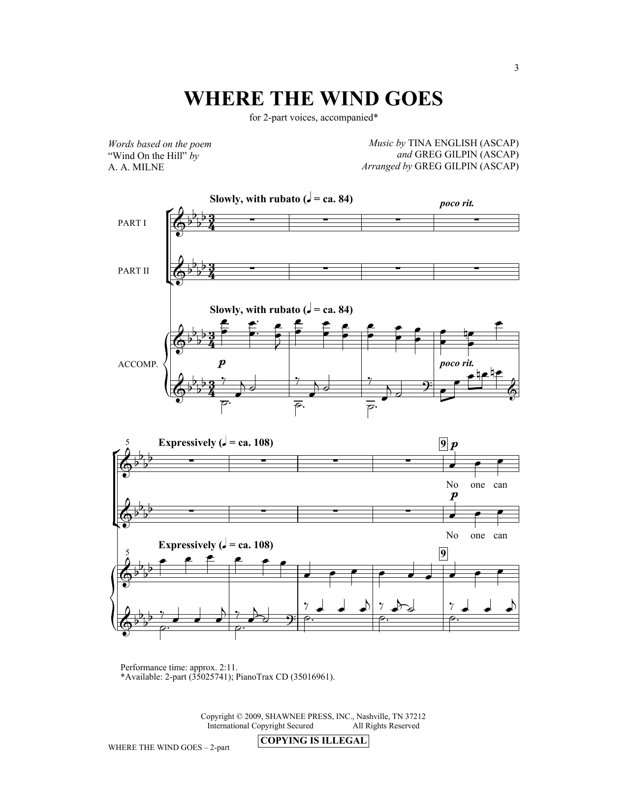 Tina English Where The Wind Goes sheet music notes and chords arranged for 2-Part Choir