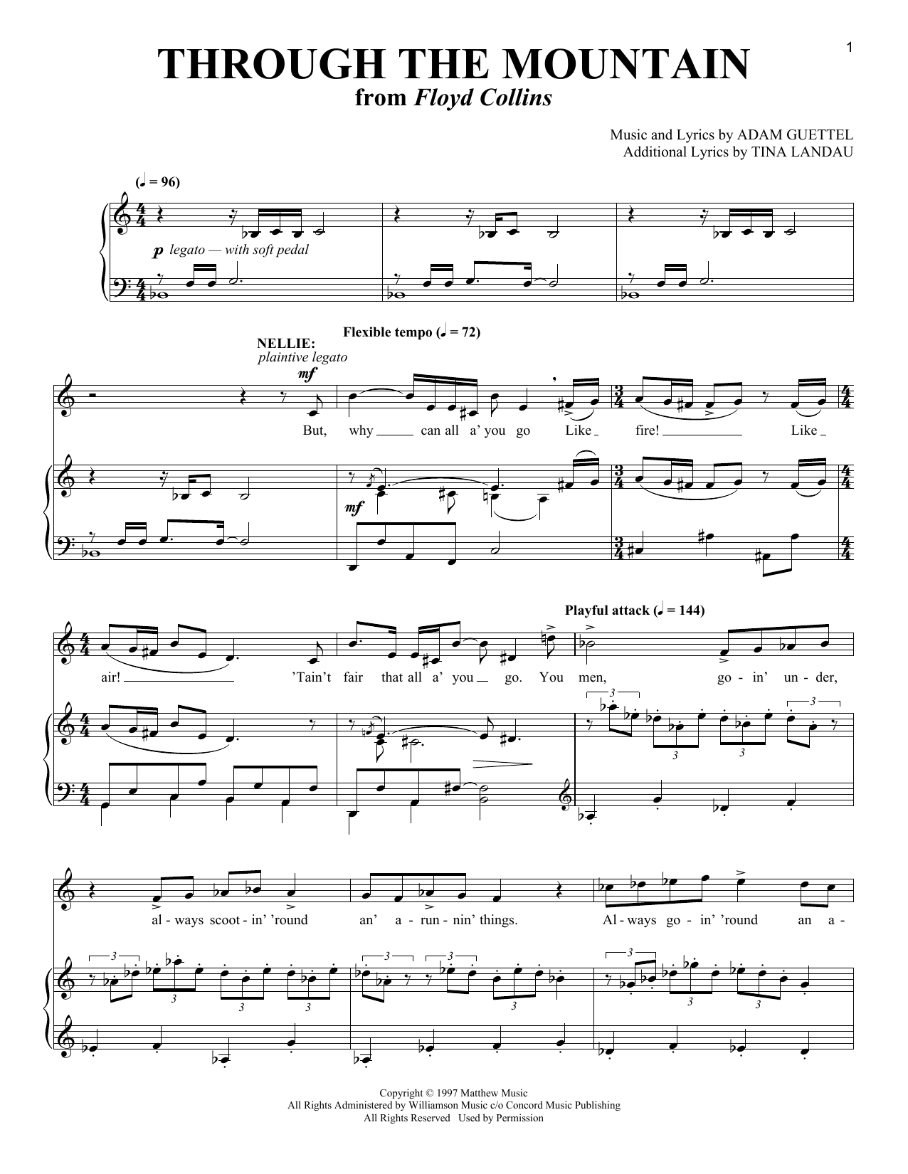 Tina Landau Through The Mountain (from Floyd Collins) sheet music notes and chords arranged for Piano & Vocal