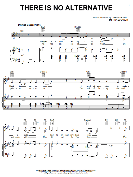 Tina Sugandh There Is No Alternative (from Ice Princess) sheet music notes and chords arranged for Piano, Vocal & Guitar Chords (Right-Hand Melody)